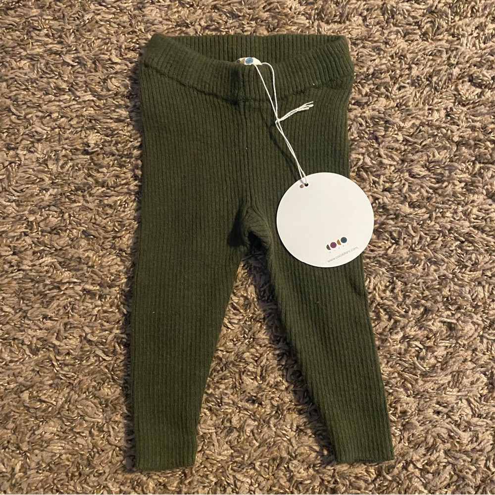 NWT Coco Blanc Girls Infant Olive Green Knit Leggings 6-9 Months